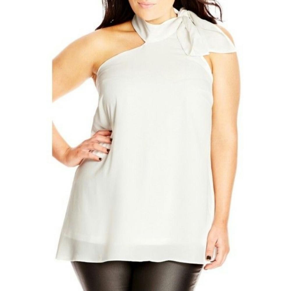 City Chic Cutaway Shoulder Tie  Neck Top